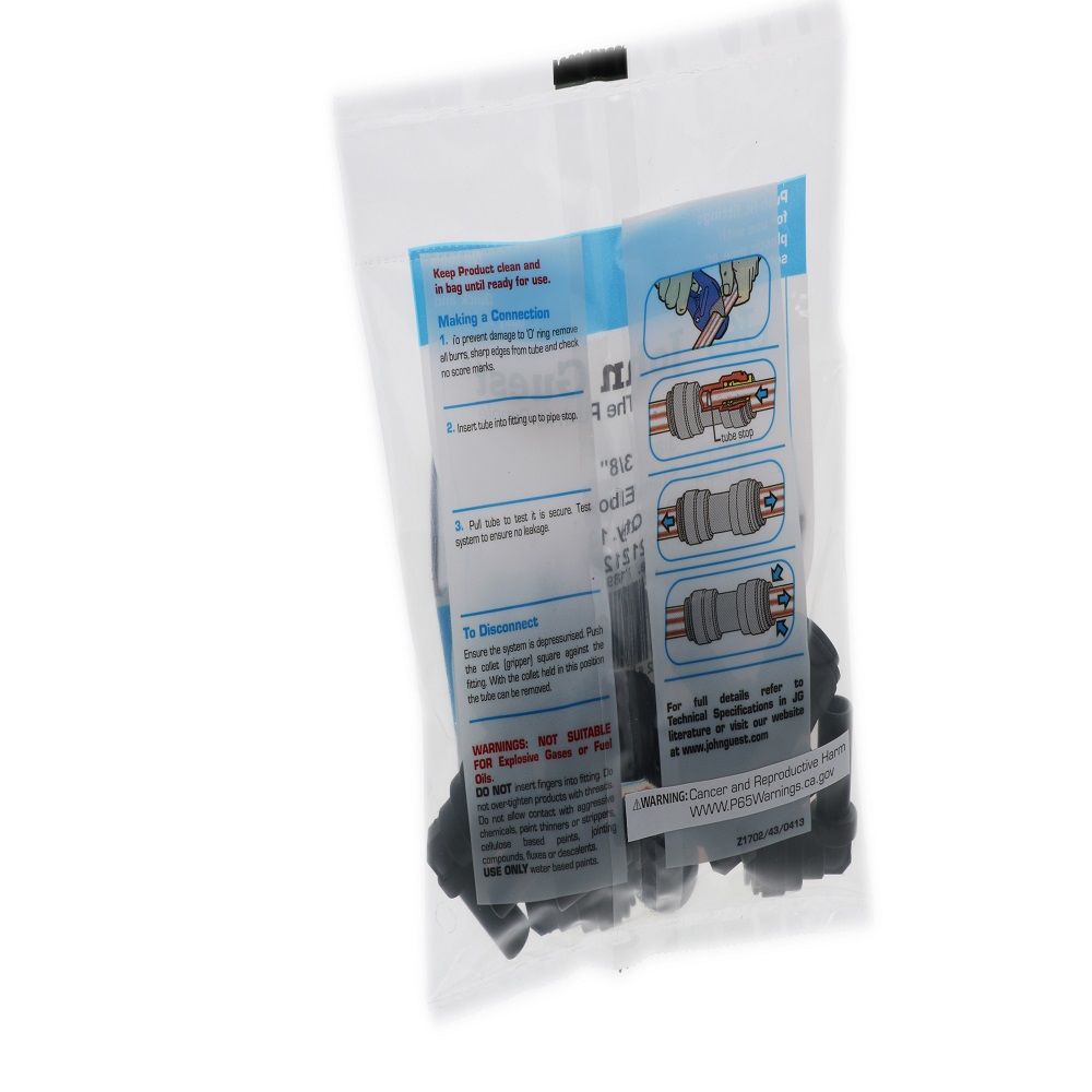 John Guest Stem Elbow Connector Black Polypropylene - 3/8 Stem x 3/8