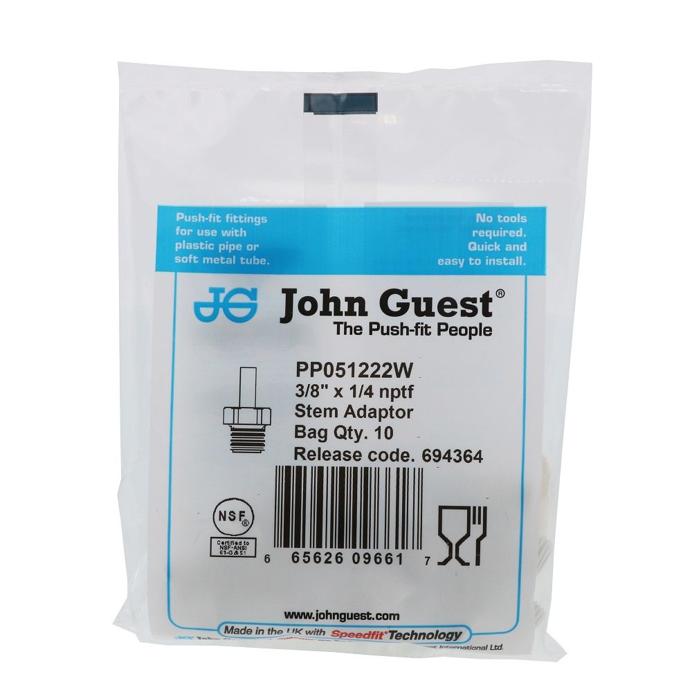 John Guest Stem Adapter Polypro - 3/8 x 1/4 NPTF