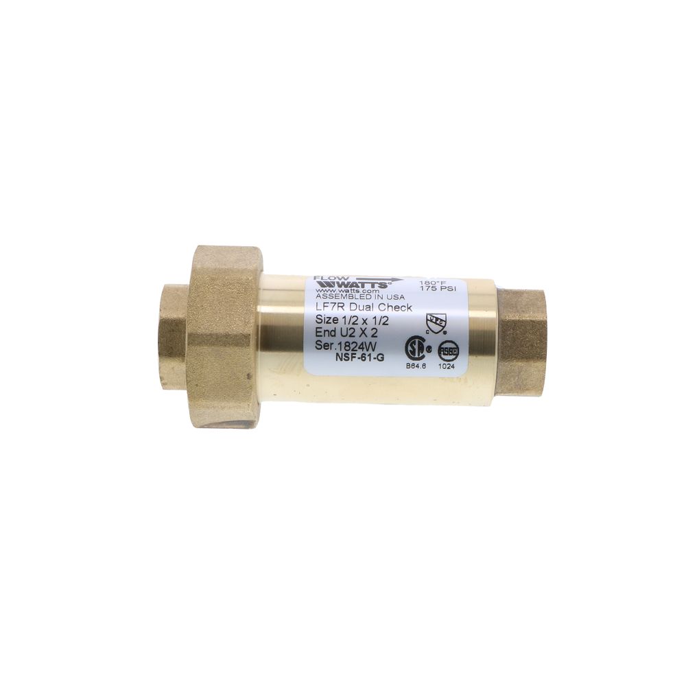 Watts LF7RU2-2 Lead Free Dual Check Valve 1/2 Union FPT x 1/2 FPT