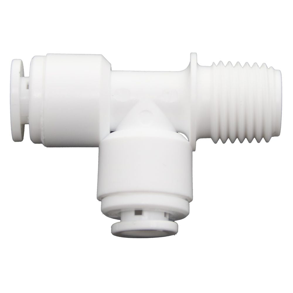 Male Run Tee Acetal 1/4 qc x 1/4 MNPT Run x 1/4 qc Branch