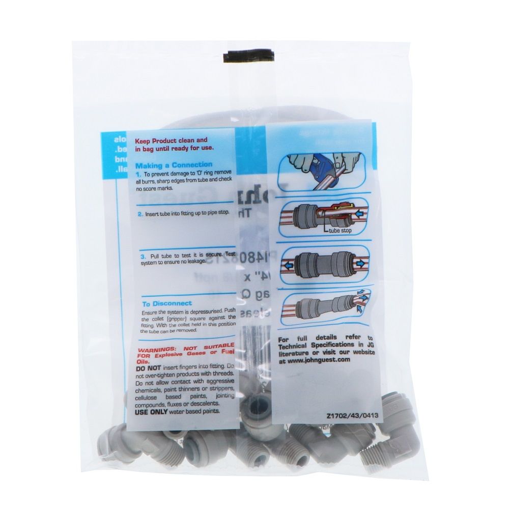 John Guest Fixed Elbow NPTF - 1/4 x 1/8 NPTF