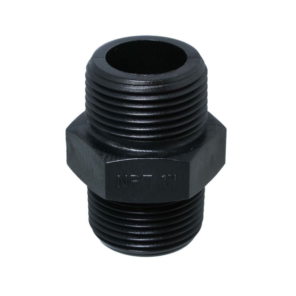Nipple Hex - 1" x 1" MPT Black Polypropylene