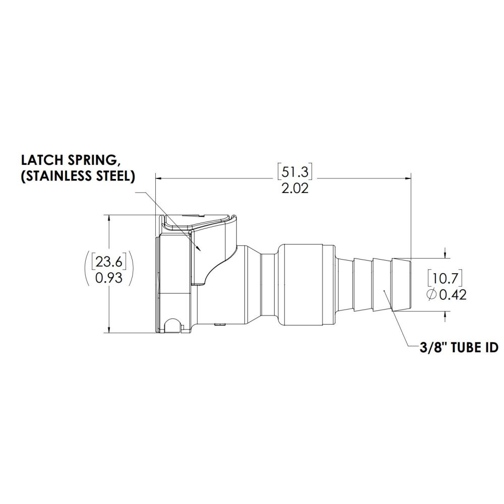 LinkTech 50AC Series Straight Female, Non-valved, 3/8" HB, Natural Acetal Long Body