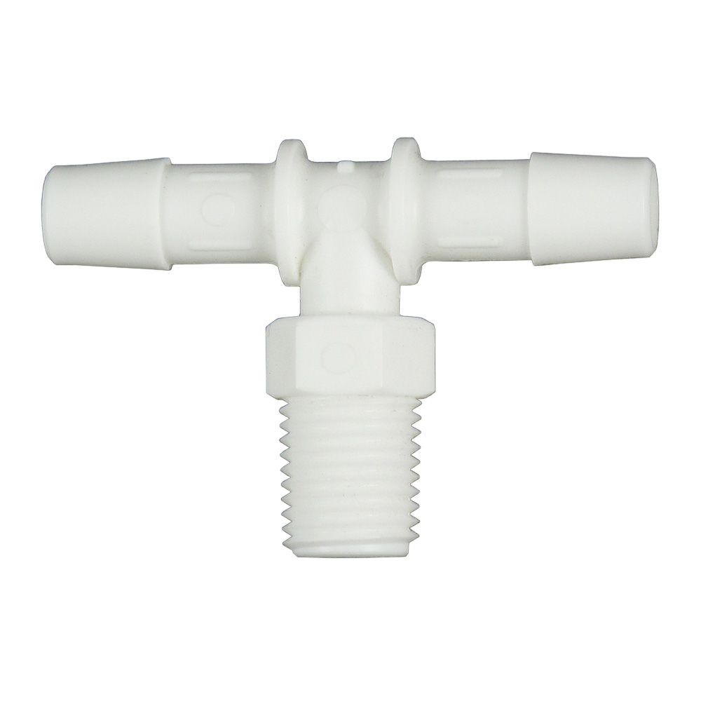 White Barb Tee x Male Branch - 3/8 ID Barb x 1/4 MNPT