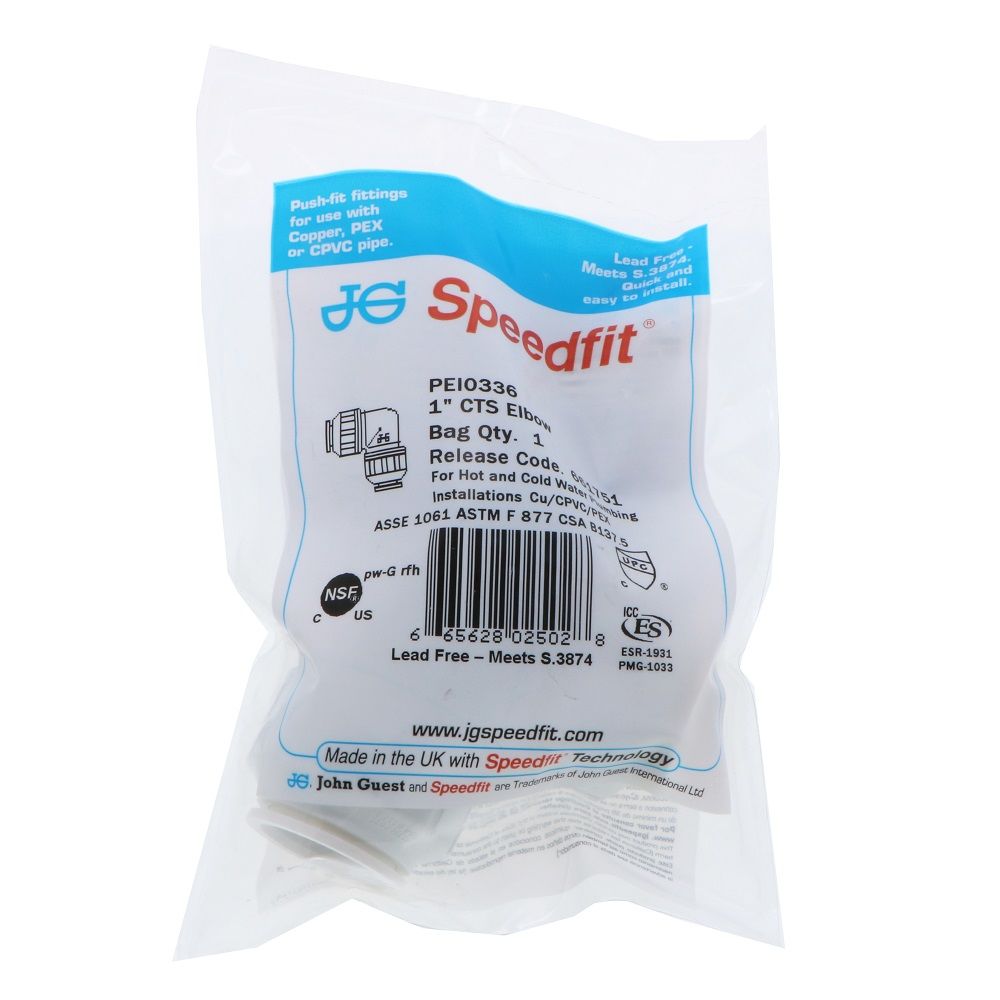 John Guest Union Elbow - 1 CTS