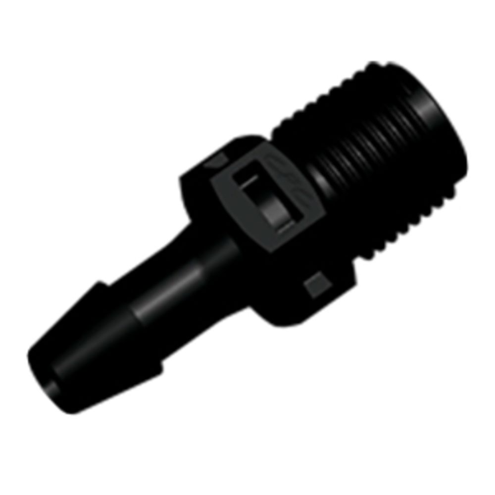 FitQuik Nylon Thread to Tube Straight Fitting - 1/4 NPT to 5/16 Hose Barb - Black
