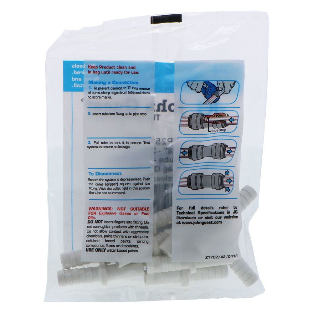 John Guest Polypro Tube to Hose Stem - 3/8 OD Stem x 3/8 ID Barb