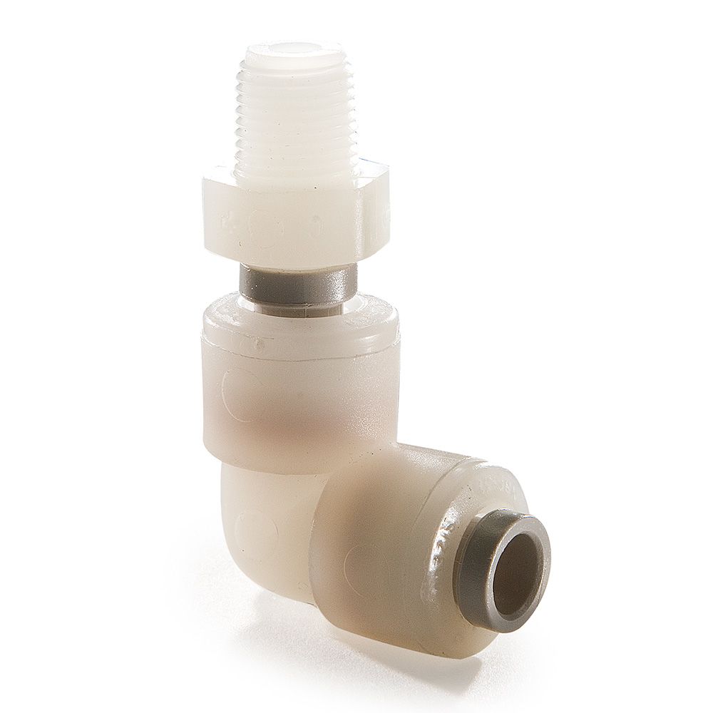 Kynar PVDF Male Elbow Swivel - 3/8 x 1/8 NPTF