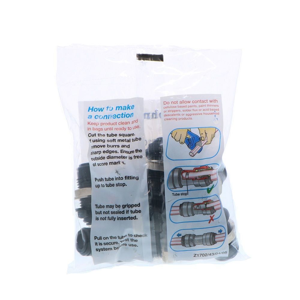 John Guest Bulkhead Connector BLACK ACETAL - 10mm x 10mm