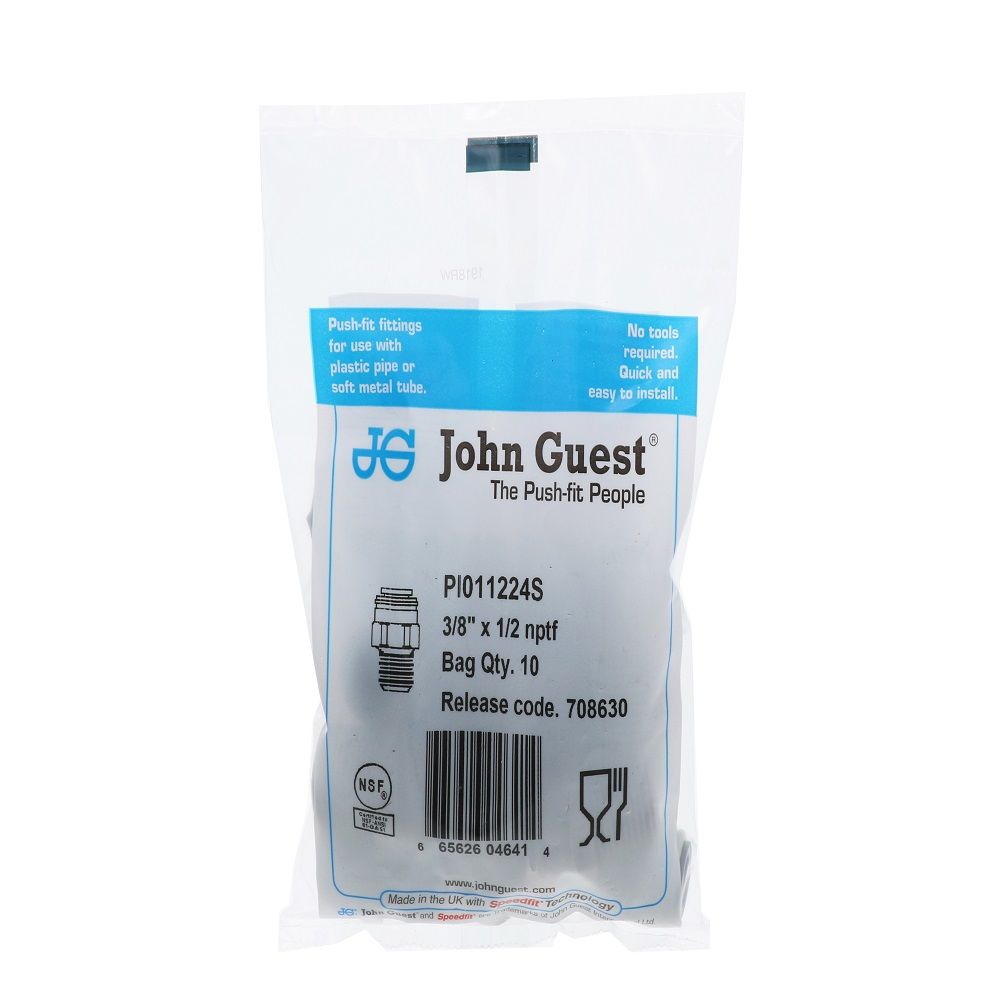 John Guest Male Connector - 3/8 x 1/2 NPTF