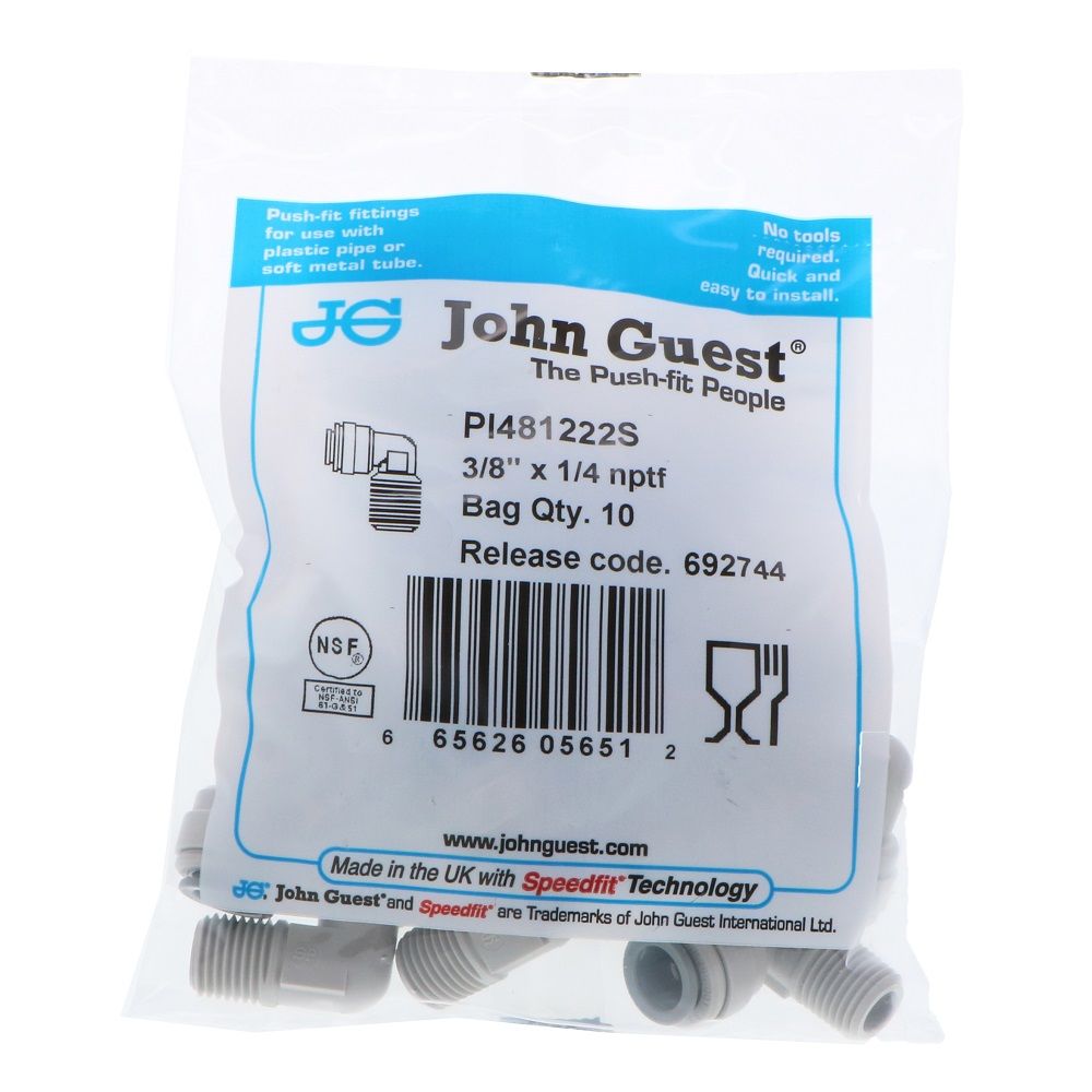 John Guest Fixed Elbow NPTF - 3/8 x 1/4 NPTF