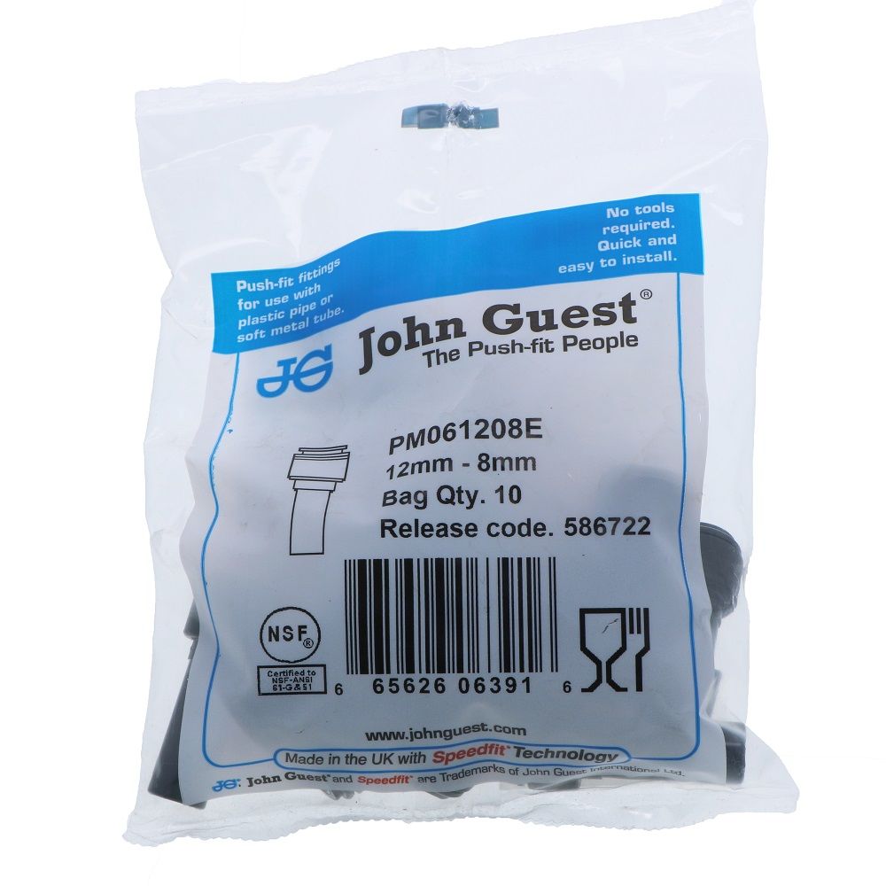 John Guest Reducing Union Black Acetal - 10 MM X 8 MM