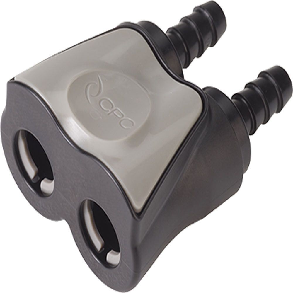 DTLD17006MBLK Valved In-line Dual Hose Barb Coupling Body 3/8 ID Barb