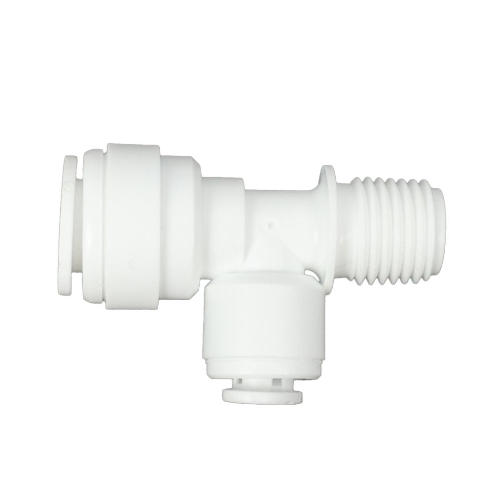 Male Run Tee Acetal 3/8 qc x 1/4 MNPT Run x 1/4 qc Branch