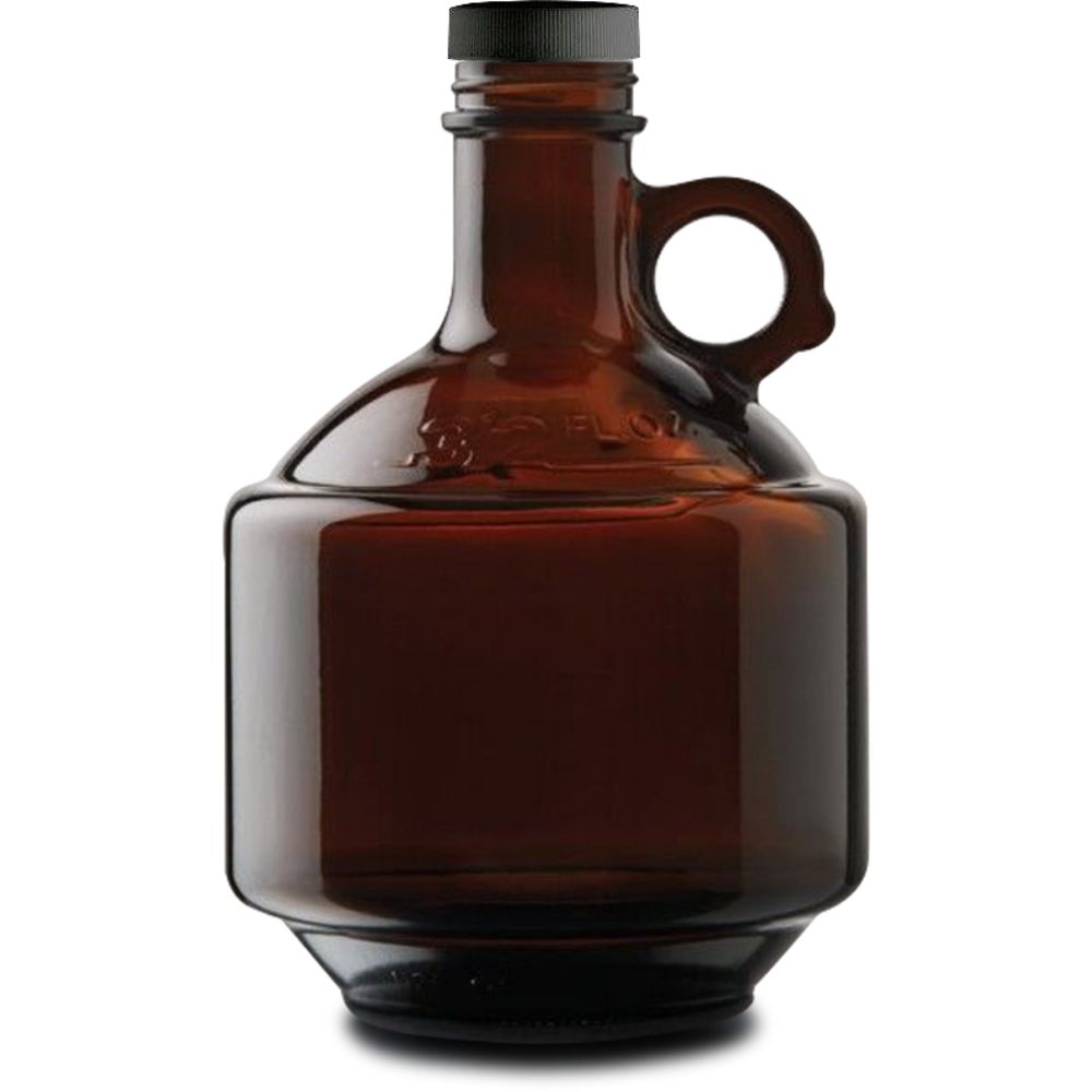 Amber 32oz Glass Beer Growler Round Loop Handle 38/400 finish WITH Cap