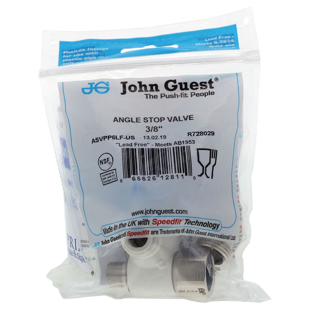 John Guest Conversion Thread Angle Stop Adapter Valve Lead-Free - 1/2 x 3/8 x 3/8