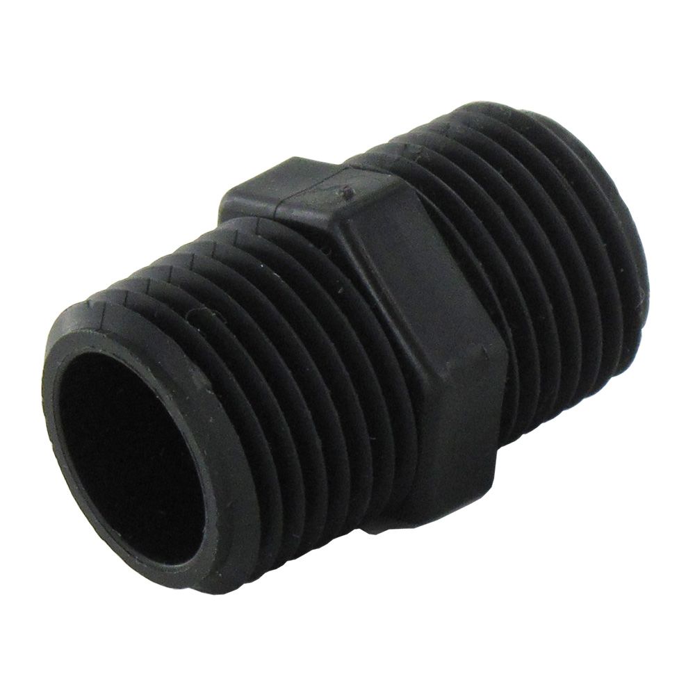 Nipple Hex - 1/2 x 1/2 MPT Black Polypropylene