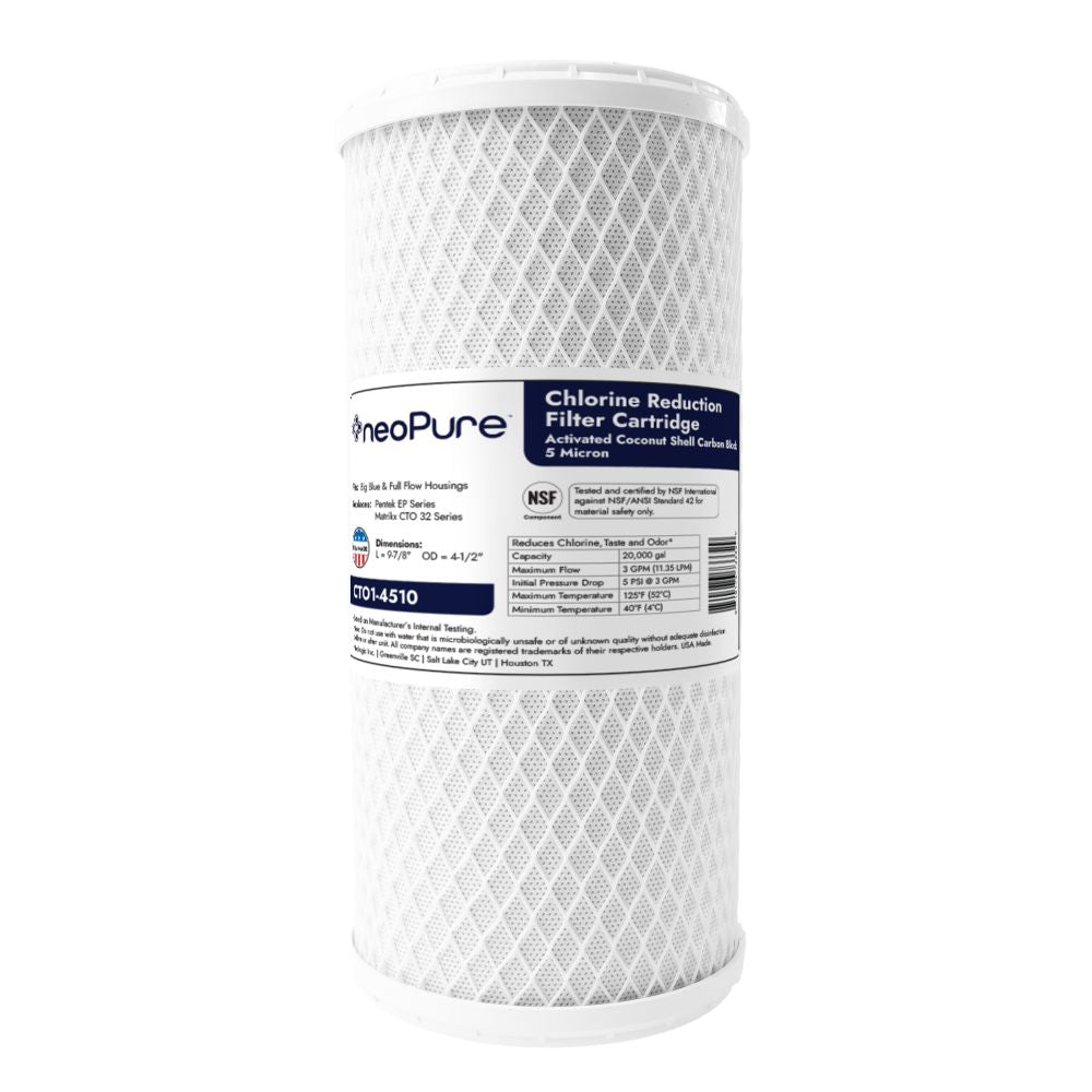 Neo-Pure CTO1-4510 9-7/8" x 4-1/2" Coconut Shell Carbon Block Filter 5 micron
