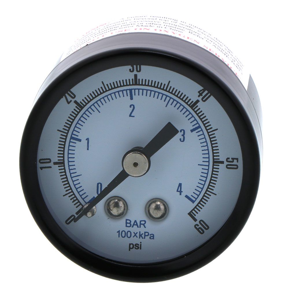 Water Pressure Gauge 60 PSI, 1/8" MPT, 1.5" Glass Dial, Center Mount, Black Steel Case
