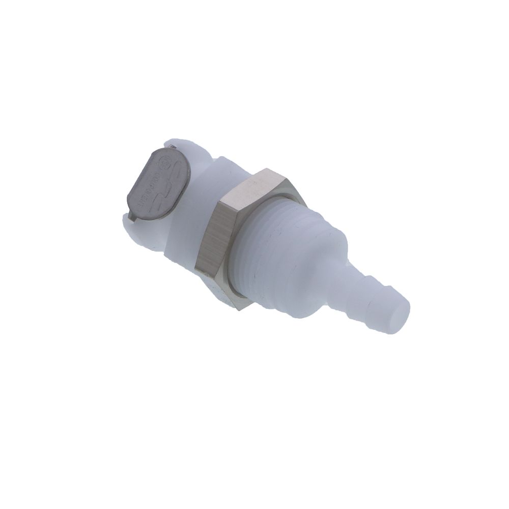 PLCD16004 Valved Panel Mount Hose Barb Coupling Body 1/4 ID Barb