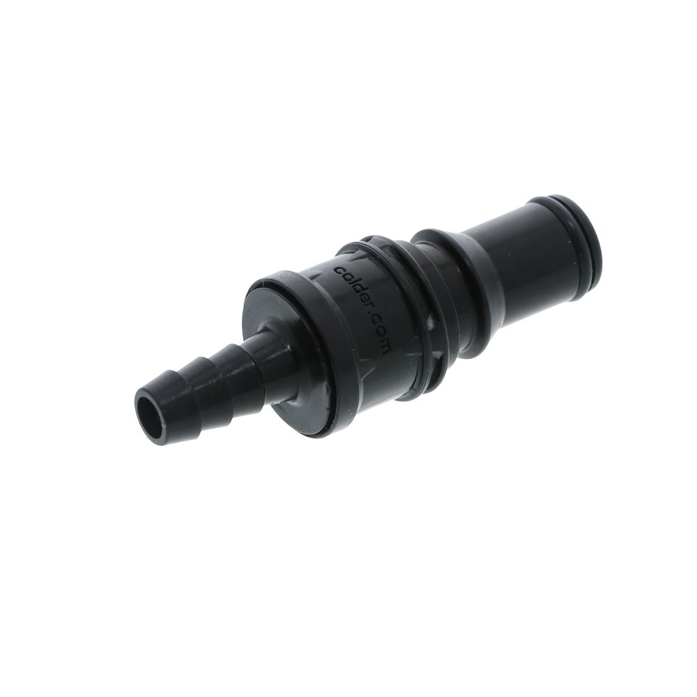 BACD22004MBLK Valved In-Line Hose Barb Coupling Insert Molded Black 1/4 ID Barb