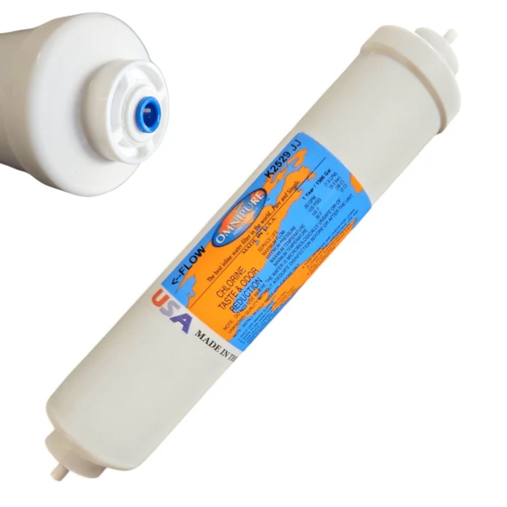 Omnipure Inline K2529-JJ Chloramine Aquabond, K-Series 2 x 10” Granular Catalytic Carbon - 1/4 Quick Connect
