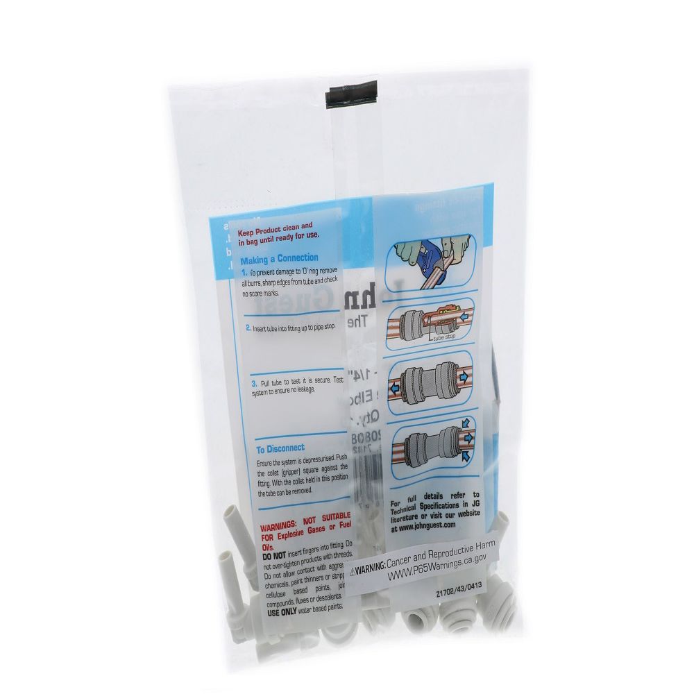 John Guest Stem Elbow Connector Polypro - 1/4 Stem x 1/4