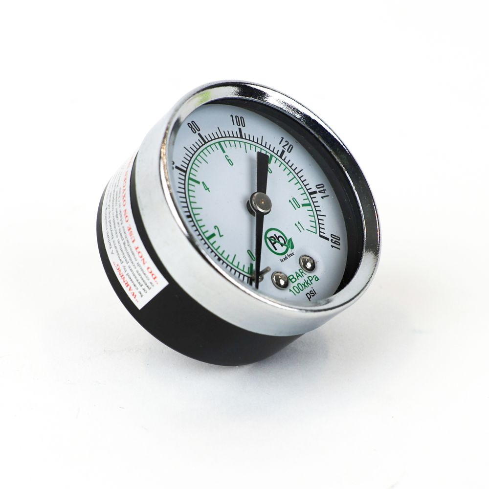 Water Pressure Gauge 160 PSI, 1/4" MPT, 2.0" Glass Dial, Center Mount, Black Steel Case