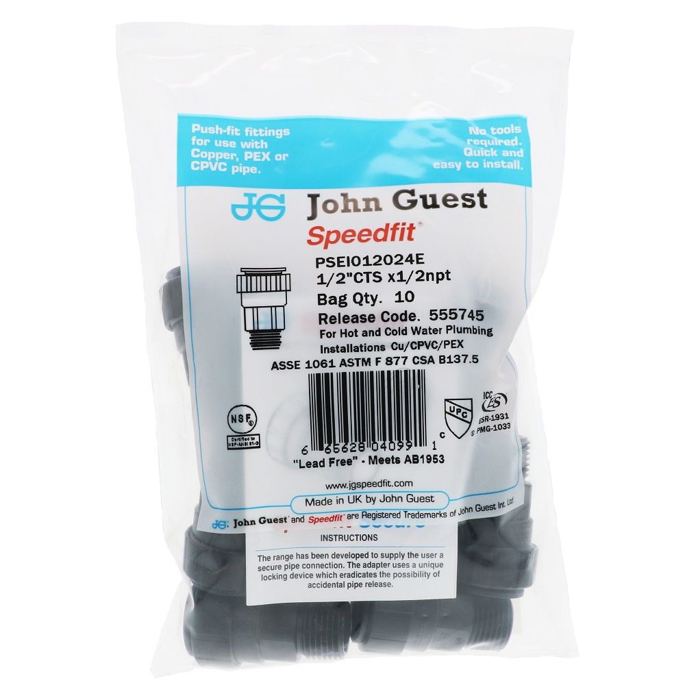 John Guest Black Male Connector - 1/2 CTS x 1/2 NPT