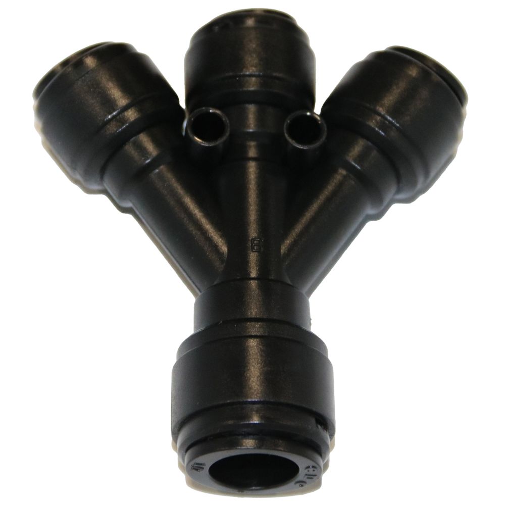 NeoFit Acetal Black Three Way Divider 1/2" tube x 3/8" tube