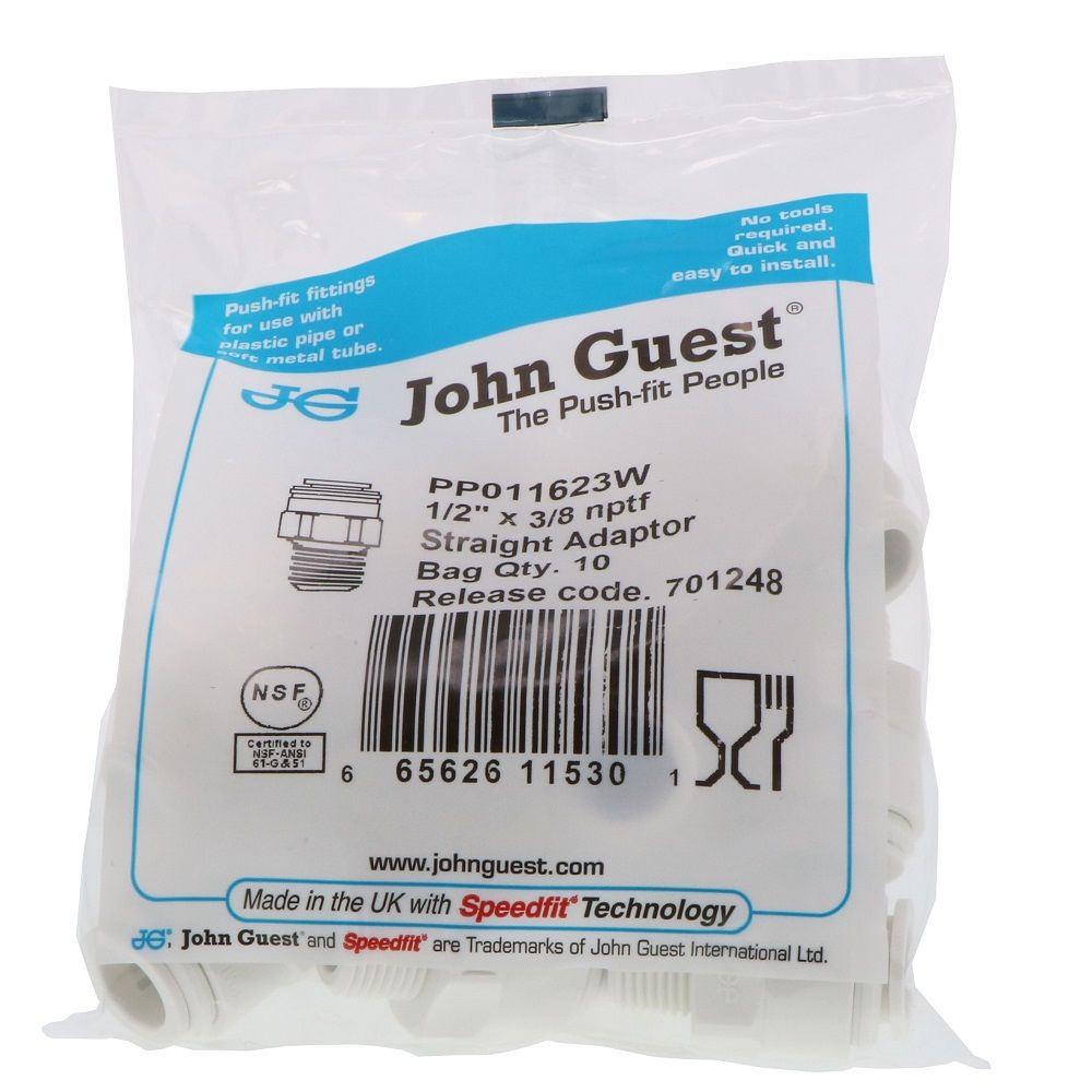 John Guest Male Connector NPTF Polypro - 1/2 x 3/8 NPTF