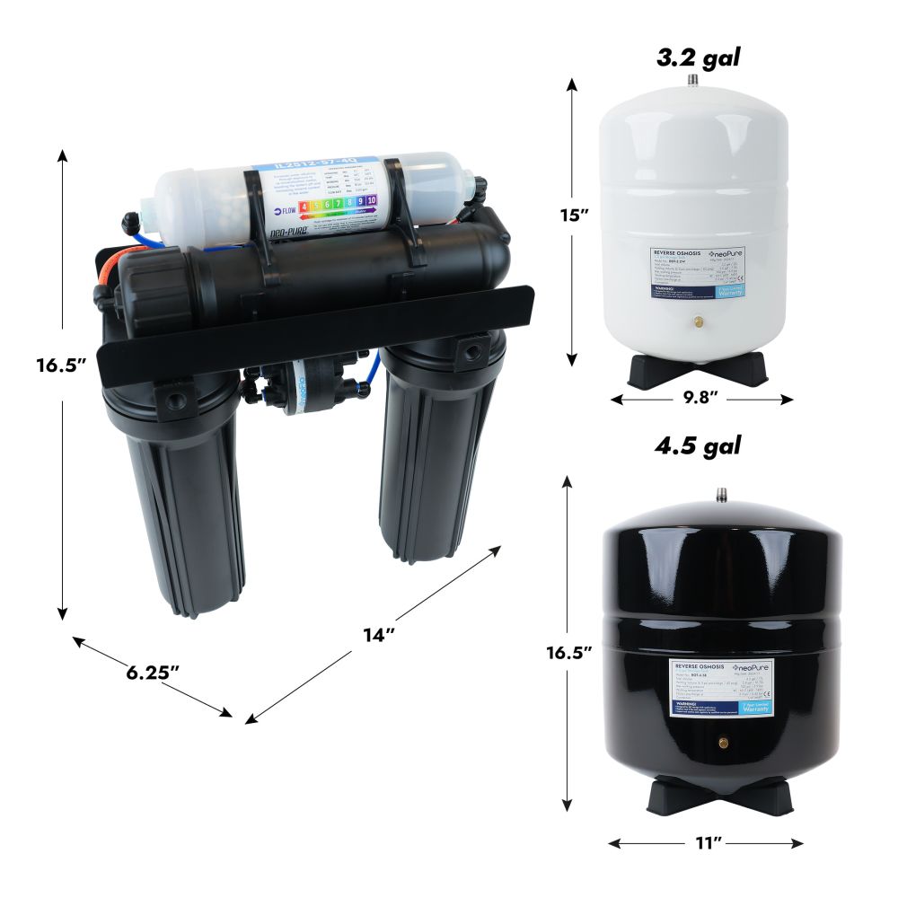 Neo-Pure Residential 4 Stage Full Solution RO System 50 GPD with Alkaline Remineralizer, Permeate Pump
