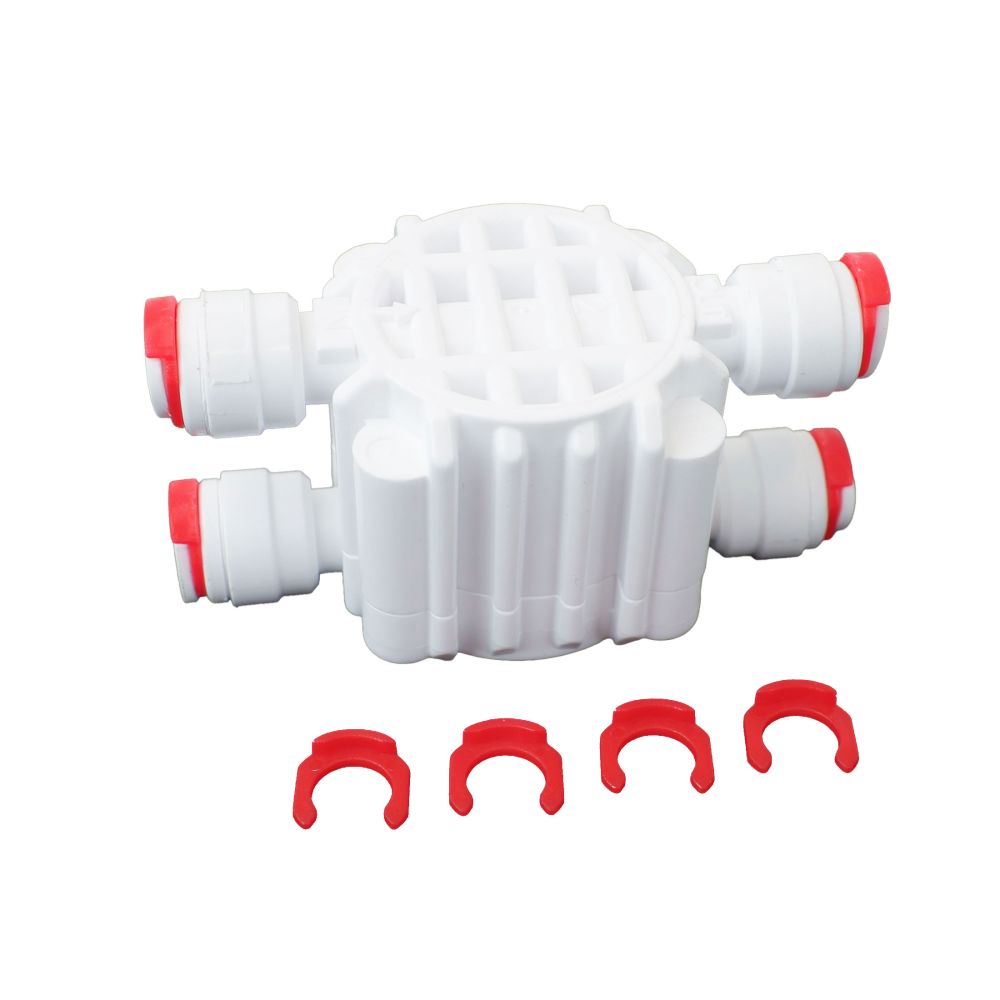 Automatic Shut Off Valve 4 Way 1/4 QC Locking Clips - White