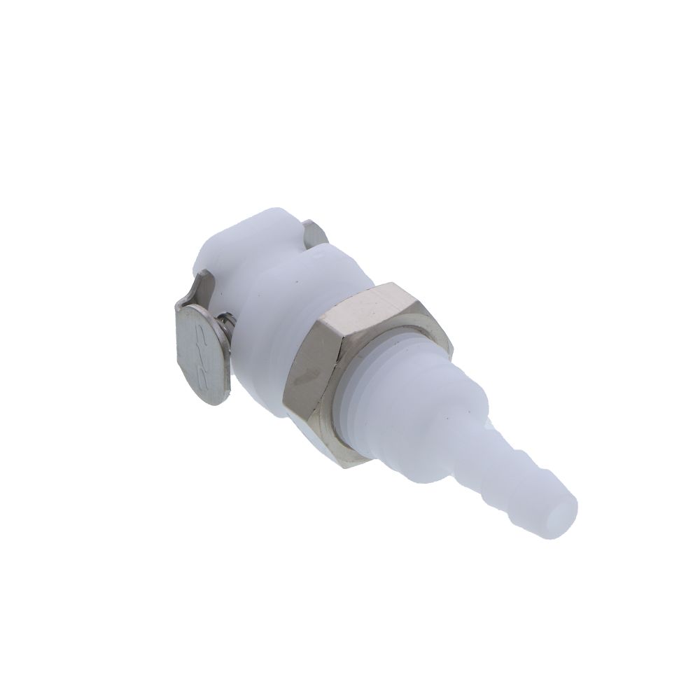 PMCD1603 Valved Panel Mount Hose Barb Coupling Body 3/16 ID Barb