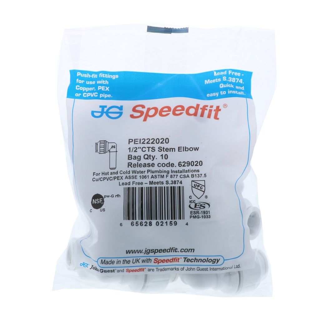 John Guest Stackable Stem Elbow - 1/2 CTS Stem x 1/2 CTS