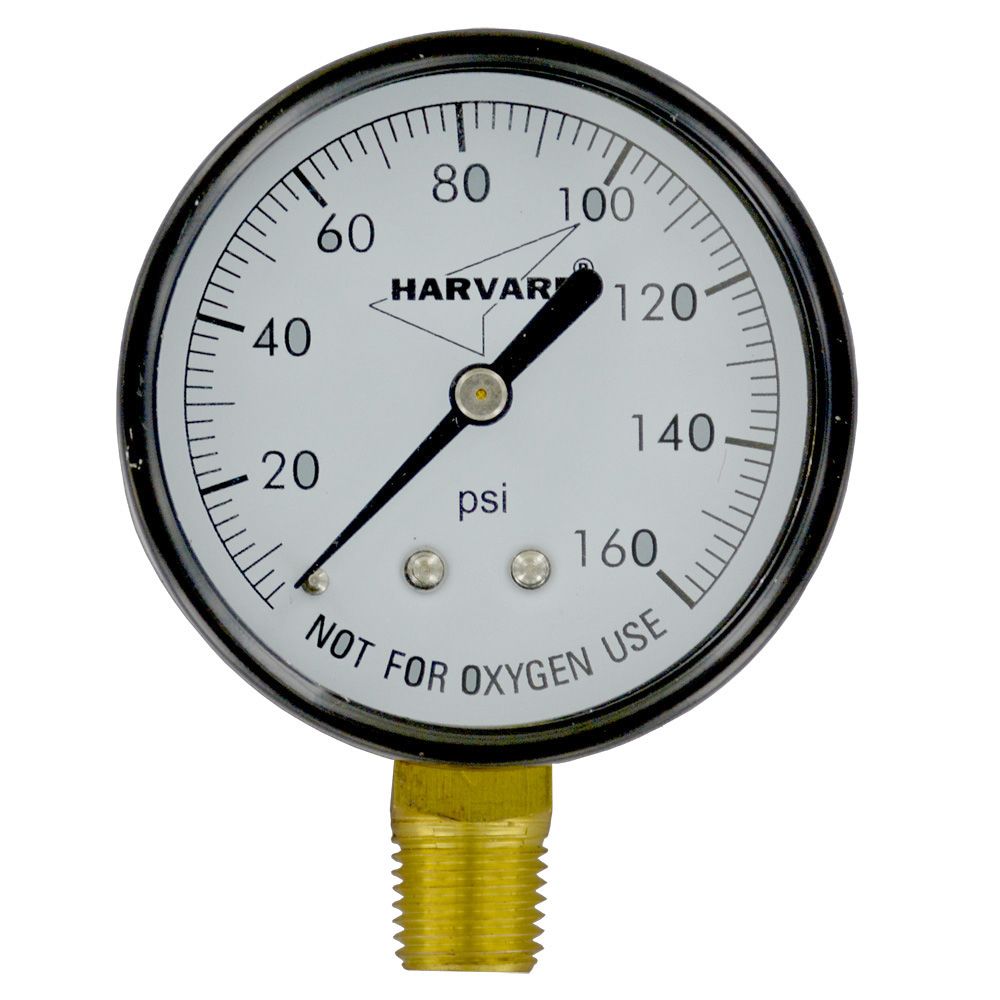 Water Pressure Gauge 160 PSI, 1/4" MPT, 2.5" Glass Dial, Lower Mount, Black Steel Case