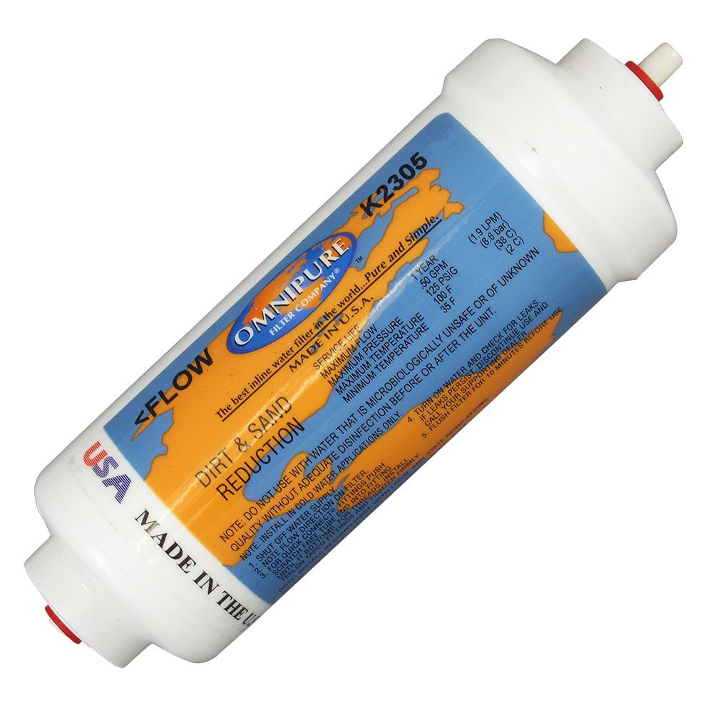 Omnipure Inline K2305-JJ 5 mic Sediment Prefilter - 6" x 2" Filter - 1/4" Quick Connect