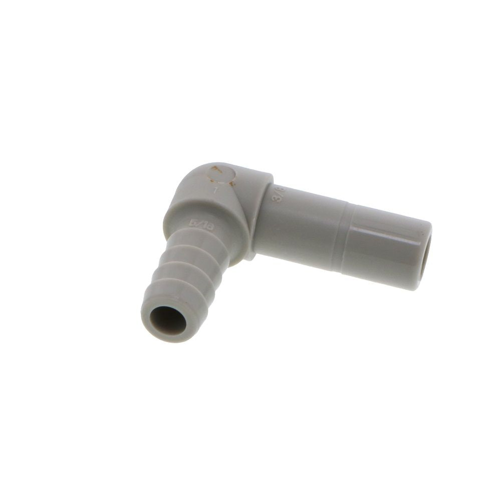 DMfit Stem Elbow Barb Connector - 3/8 OD Stem x 5/16 ID Barb
