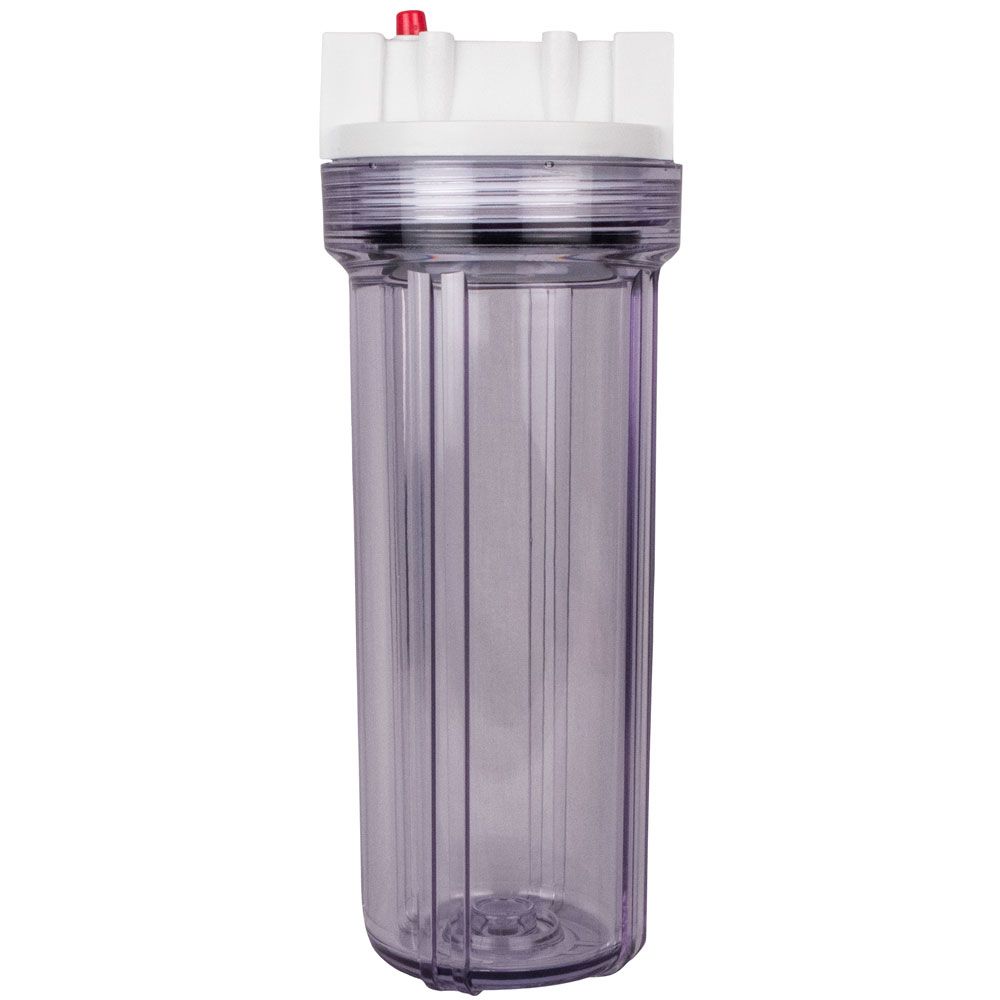 10" Slim Line Filter Housing Clear Sump/White Boss Cap 1/2" W/ PR - 1/2" FPT