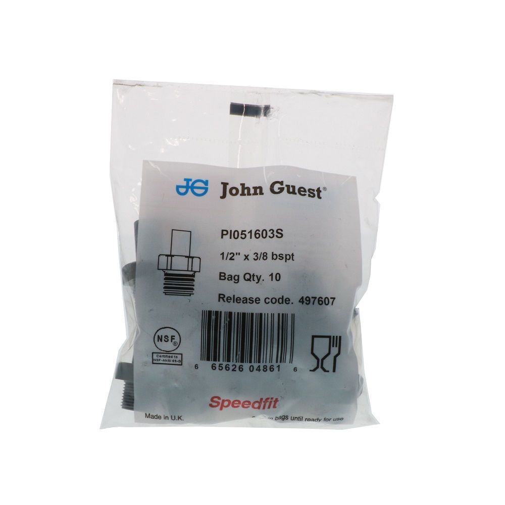 John Guest Stem Adapter BSPT - 1/2 x 3/8 BSPT