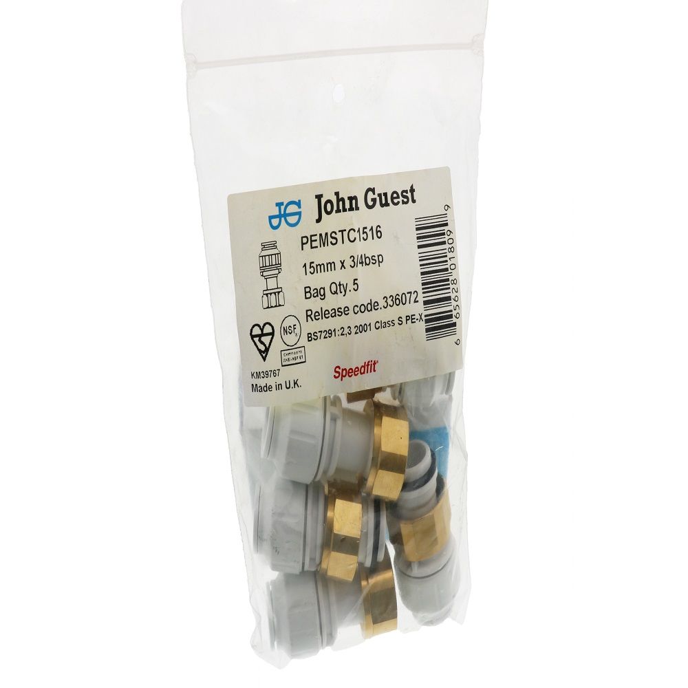 John Guest Straight Tap Connector BSP - 15mm x 3/4 BSP