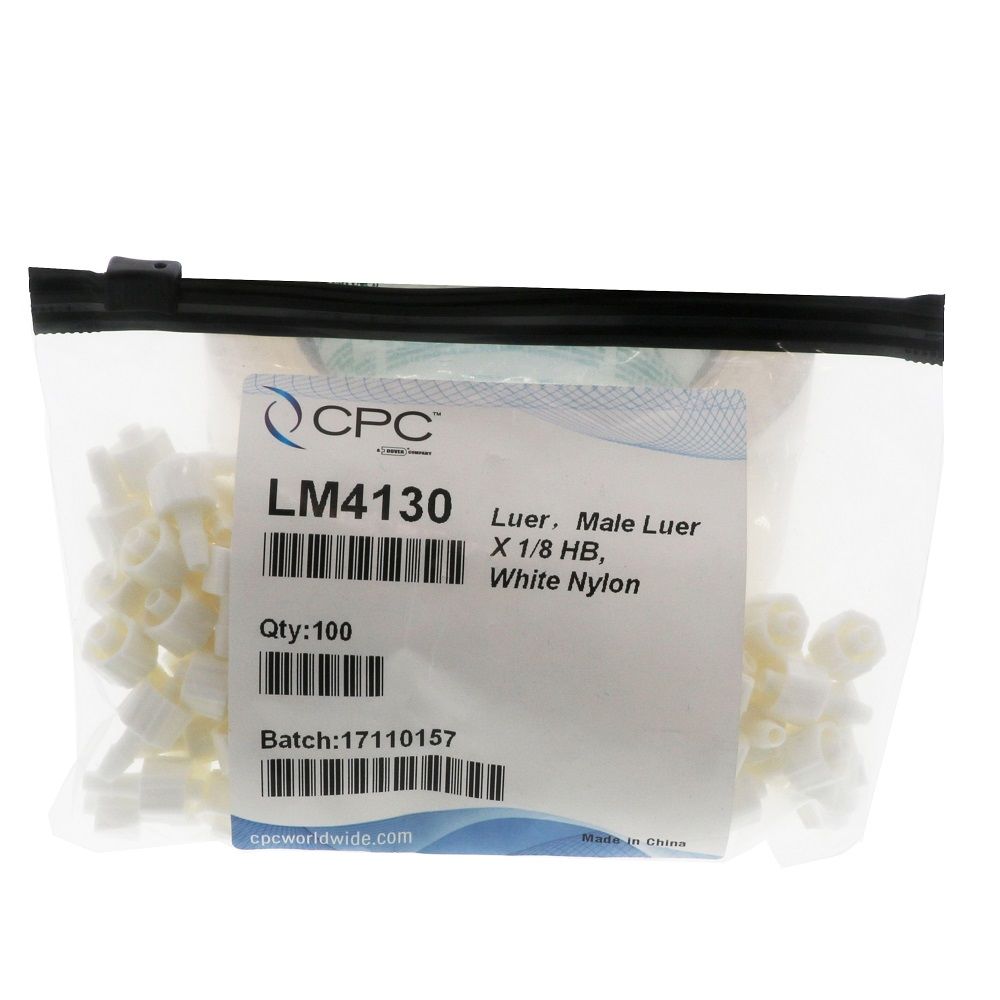 LM4130 Luer Fitting White Nylon Male Luer X 1/8 HB