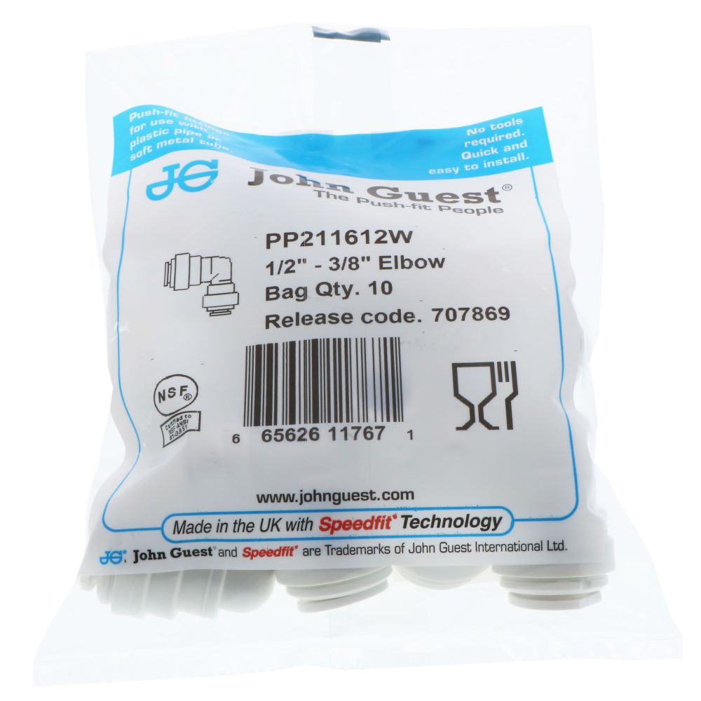 John Guest Reducing Elbow Polypro - 1/2 x 3/8