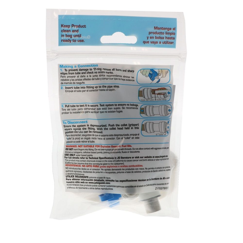 John Guest Angle Stop Adapter Valve Lead-Free - 3/8 x 3/8 x 1/4