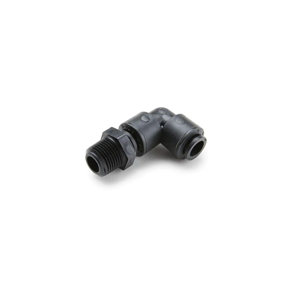 Black Kynar PVDF Male Elbow Swivel - 3/8 x 1/4 NPTF