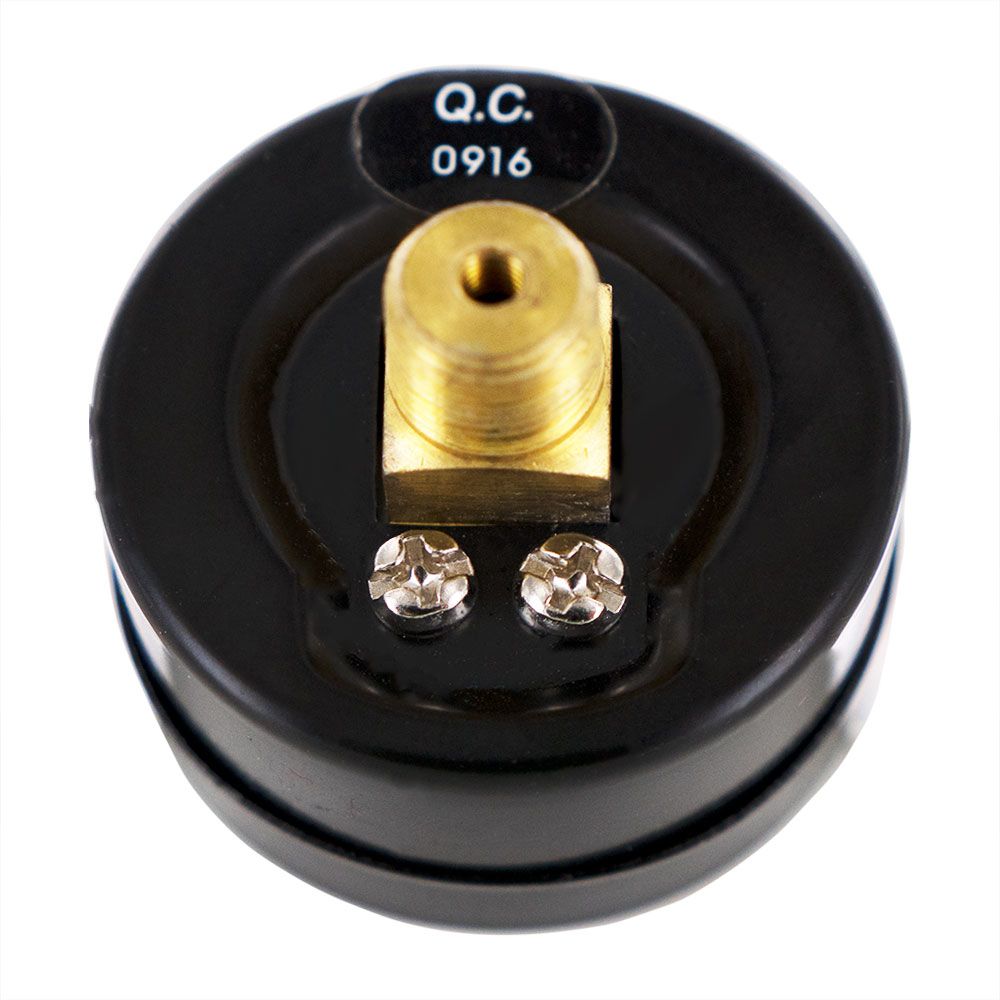 Water Pressure Gauge 160 PSI, 1/8" MPT, 1.5" Glass Dial, Center Mount, Black Steel Case