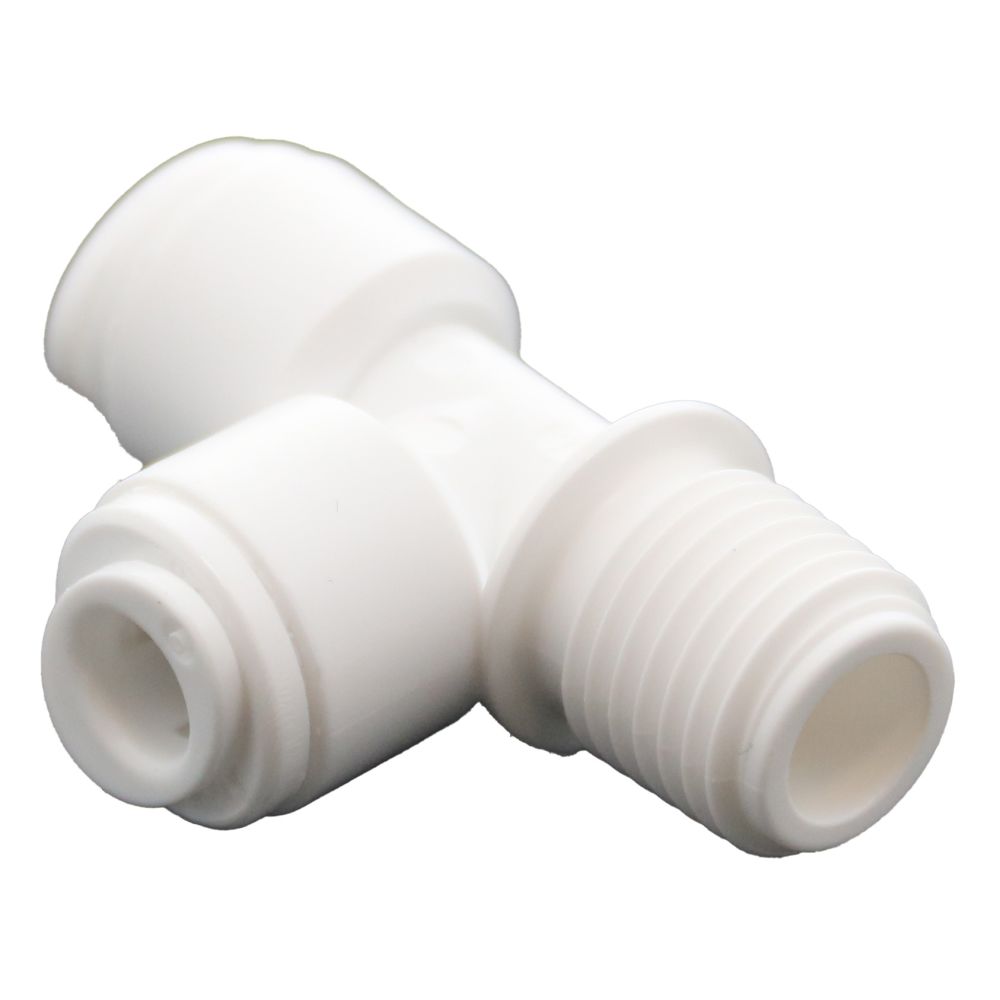 Male Run Tee Acetal 1/4 qc x 1/4 MNPT Run x 1/4 qc Branch