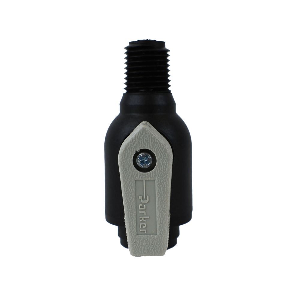 Parker PPB4VMC4-MG Black Valve Male Connector - 1/4 QC x 1/4 MPT