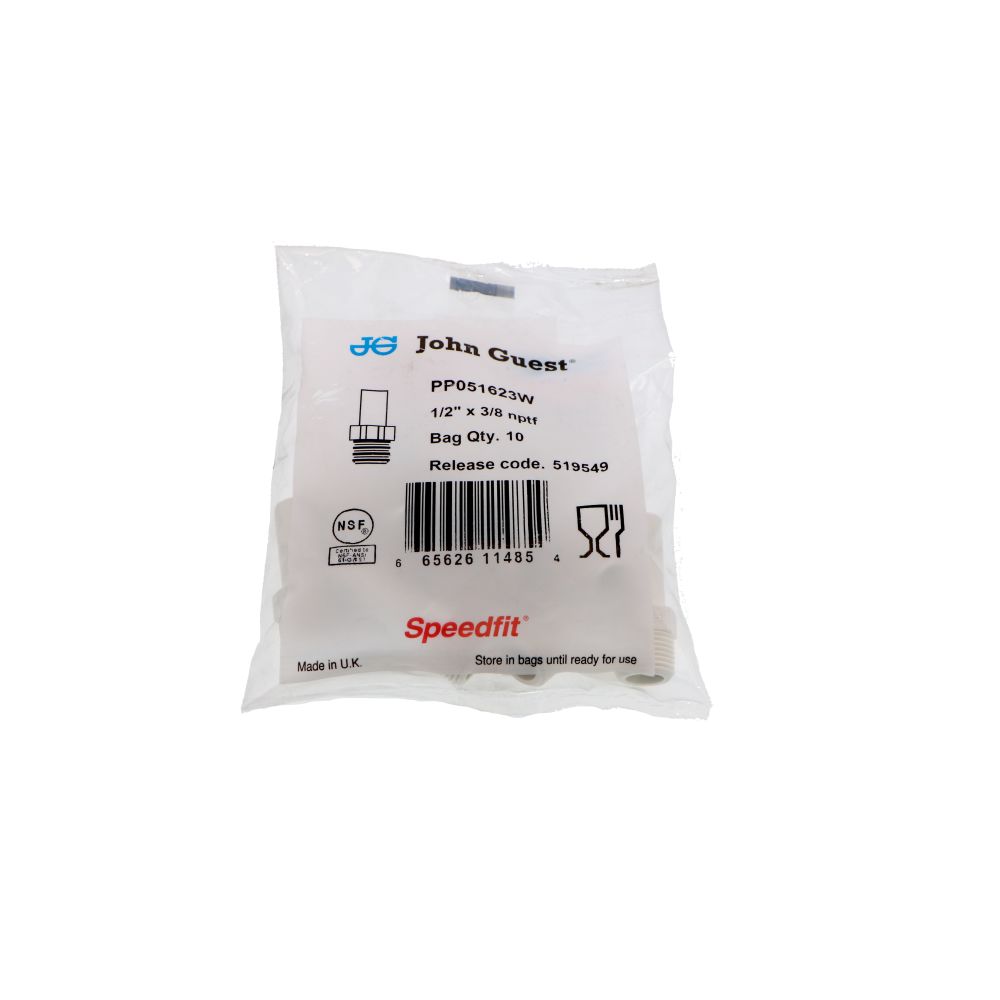 John Guest Stem Adapter Polypro - 1/2 x 3/8 NPTF
