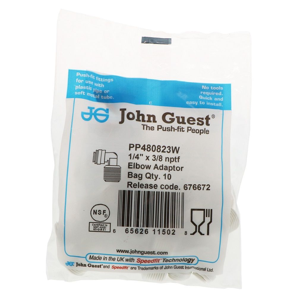 John Guest Fixed Elbow NPTF Polypro - 1/4 x 3/8 NPTF